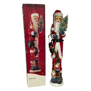 Vtg J C Penney Mache Pencil Santa Figurine w Christmas Tree and Elves Lg 22 Inch